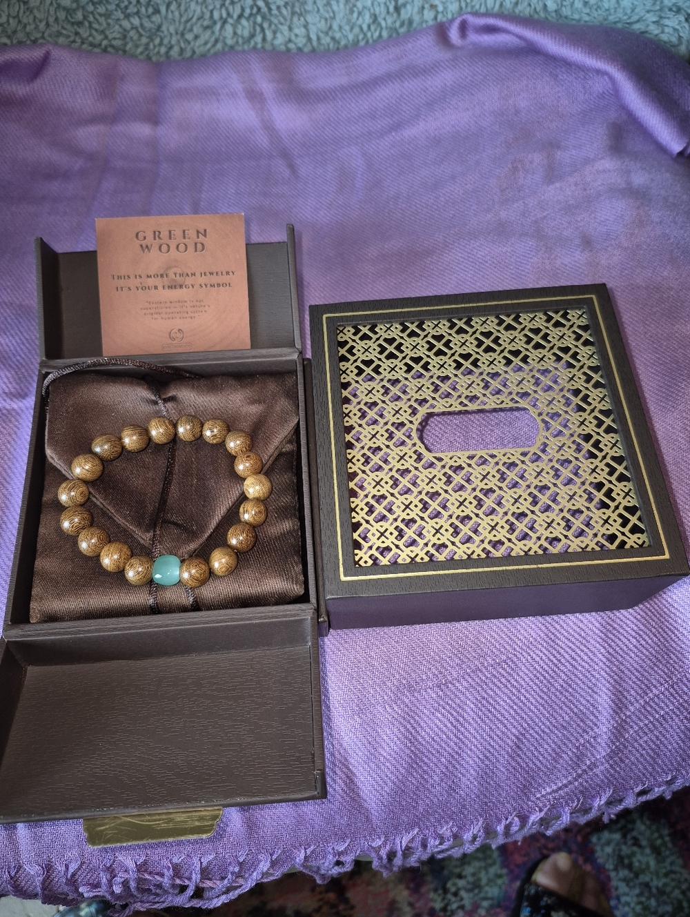 Brown Wooden Bead Bracelet with Turquoise Color Stone Accent